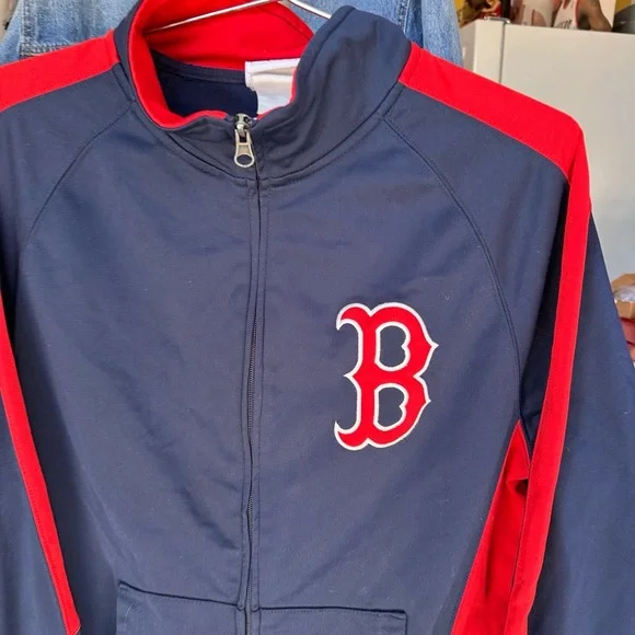 Majestic Jacket Mens Size Large Red Blue Track Vintage 90s Spell Out Zipper MLB - Picture 2 of 6